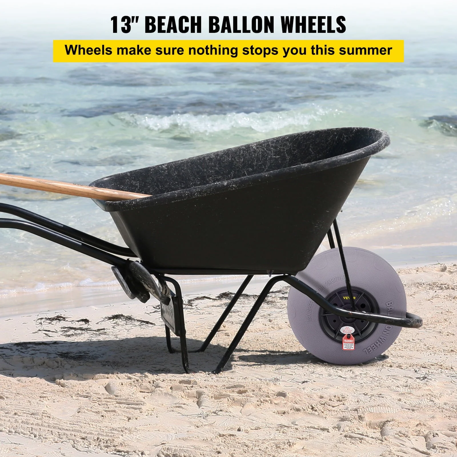 VEVOR Beach Balloon Wheels, 13" Replacement Sand Tires, TPU Cart Tires for Kayak Dolly, Canoe Cart and Buggy w/ Free Air Pump, 2-Pack - Image 2