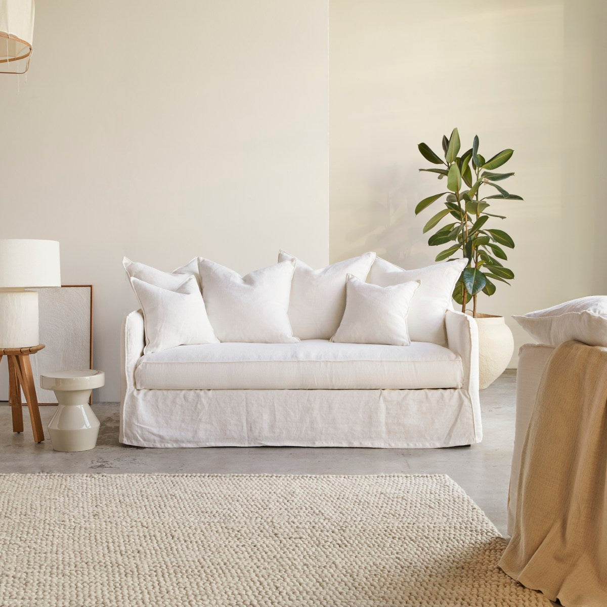 Tikamoon - Bank van wit linnen Ariane, 3-zits