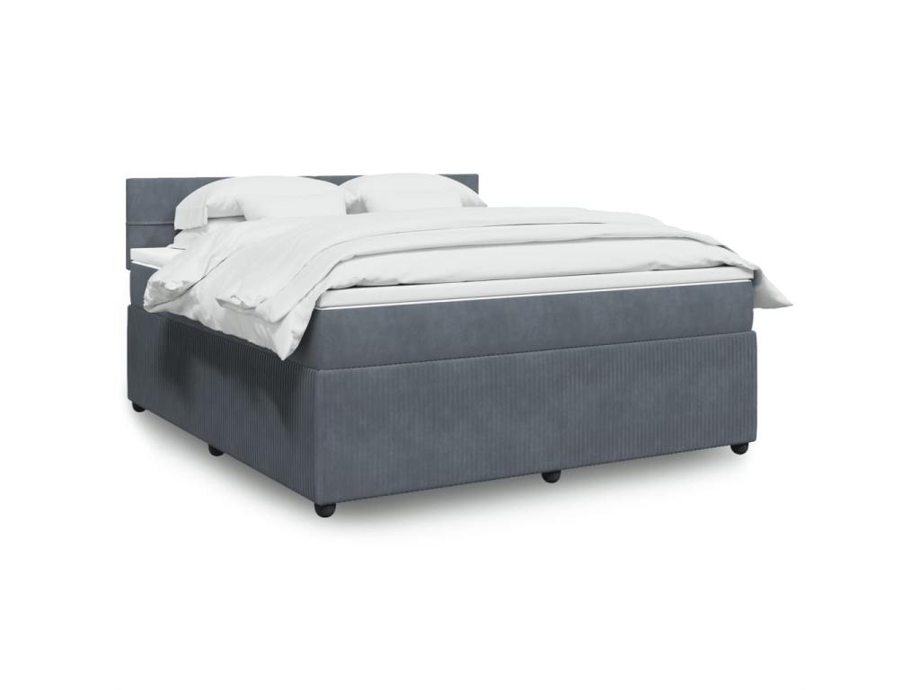 Cama box spring con colchón terciopelo gris oscuro 180x200 cm