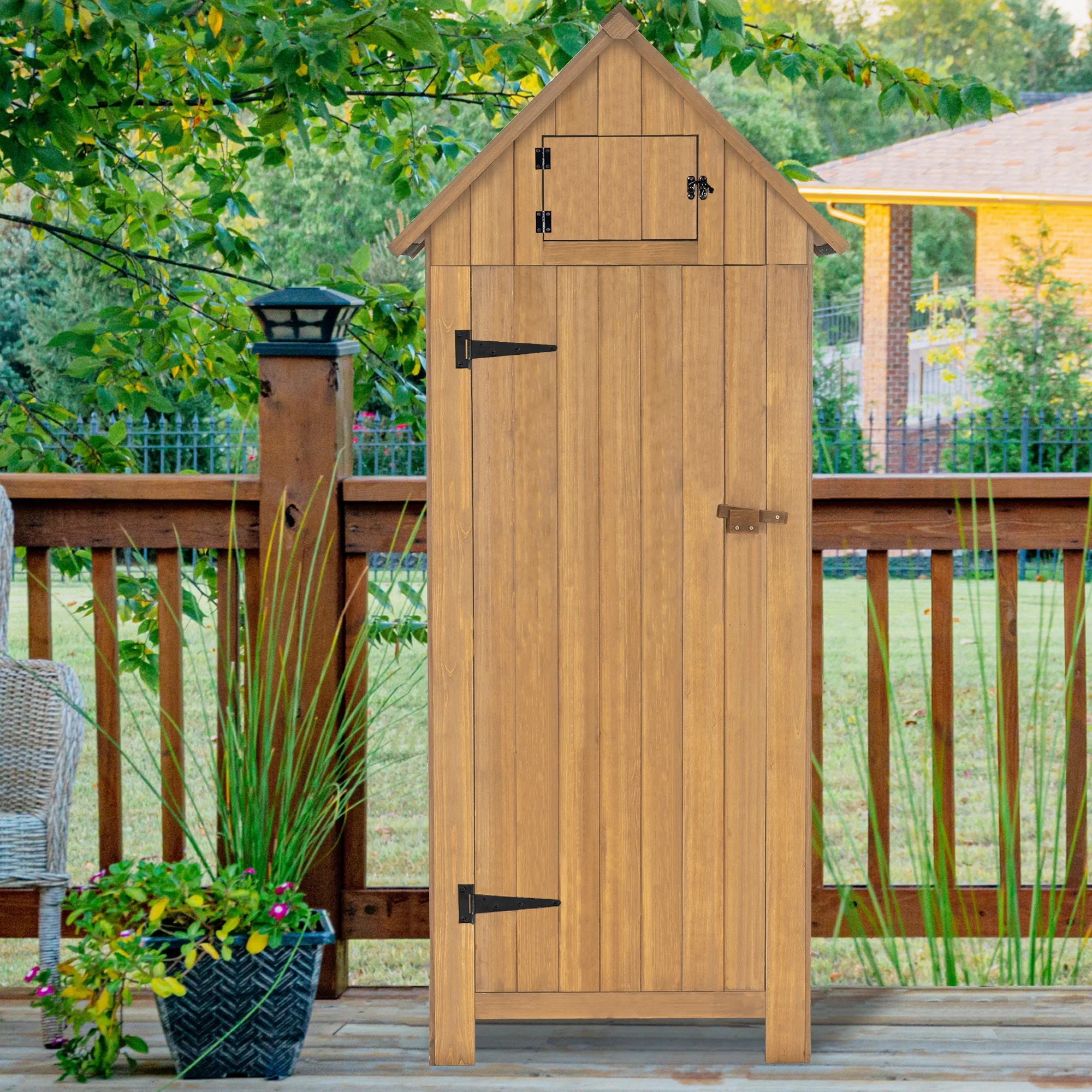 Mcombo Outdoor Storage Cabinet, Wood Garden Tool Shed (70" Tall) 0770EY - Image 10