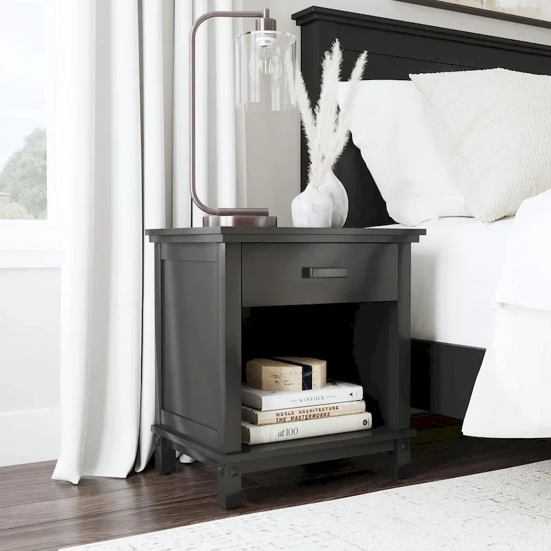 Homestyles Oak Park Black Wood Queen Bed and Nightstand Set - 2 Pieces