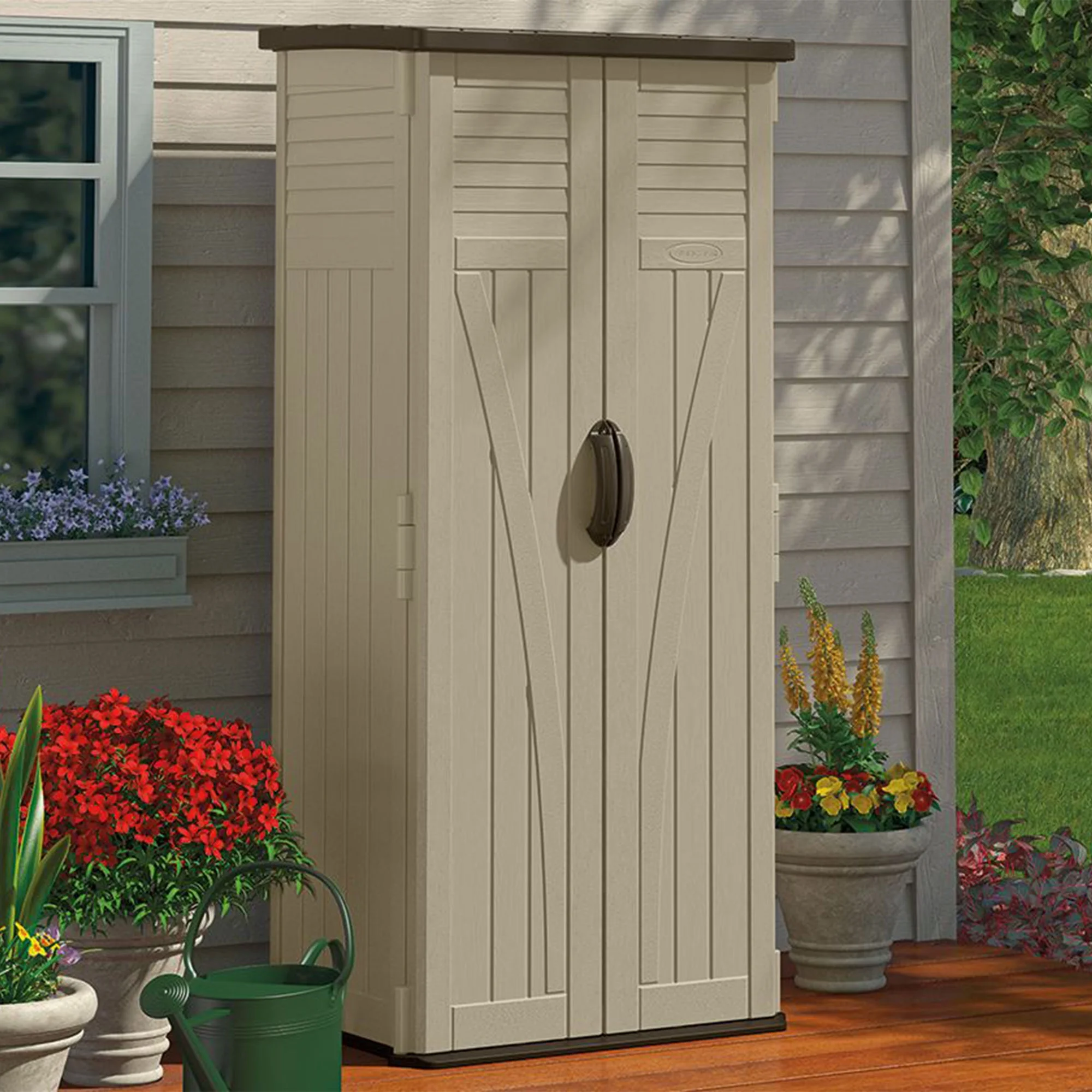Suncast 22 Cubic Feet All-Weather Vertical Tall Outdoor Storage Shed, Brown - Image 11