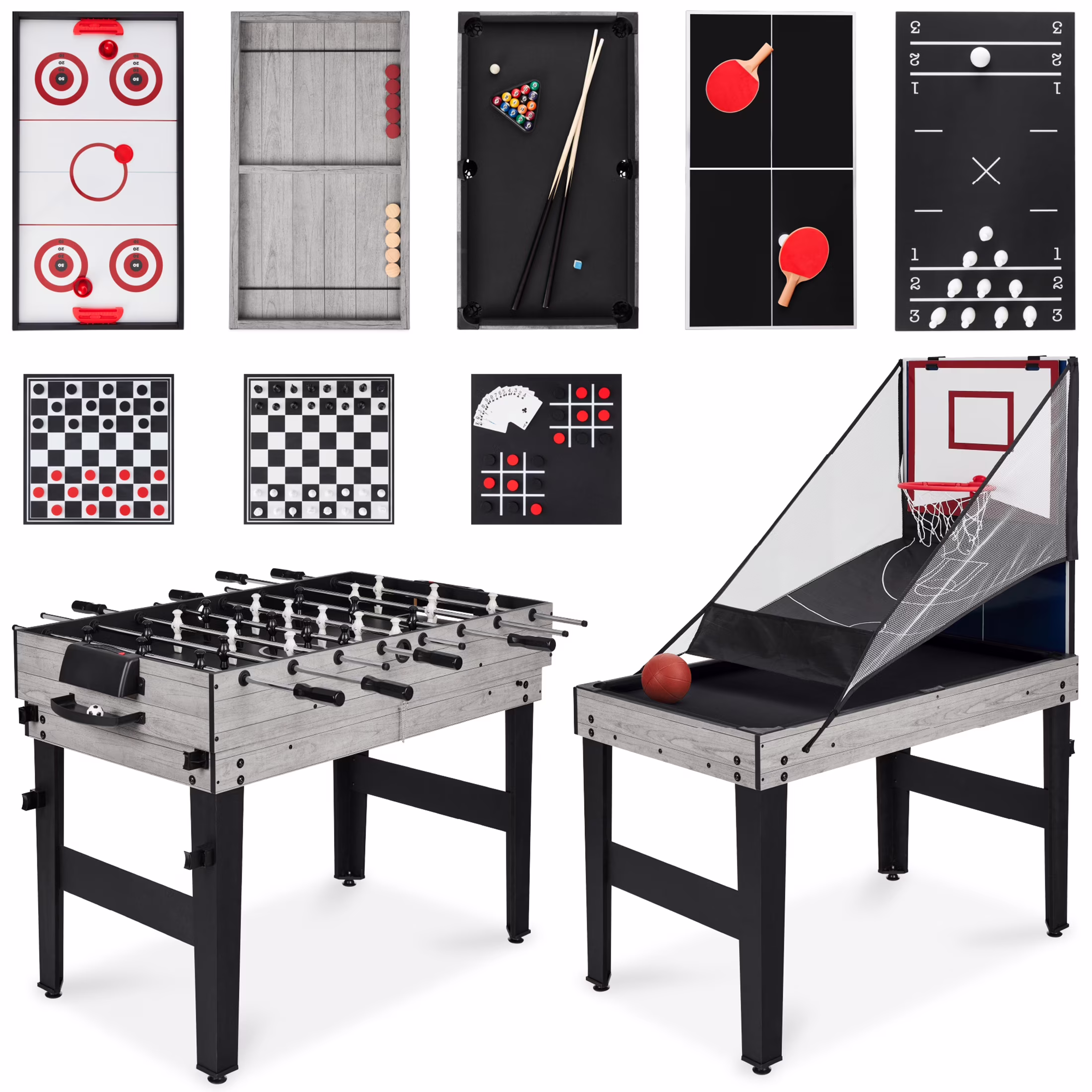 Best Choice Products 13-in-1 Combo Game Table Set w/ Ping Pong, Foosball, Basketball, Hockey, Archery - Natural - Image 3