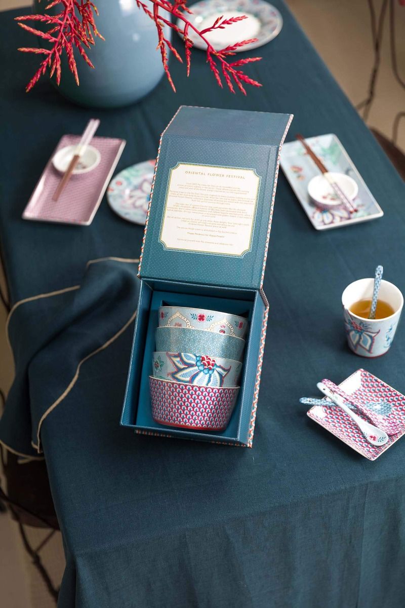 Giftset Bowls Oriental Flower Festival Blue 12cm