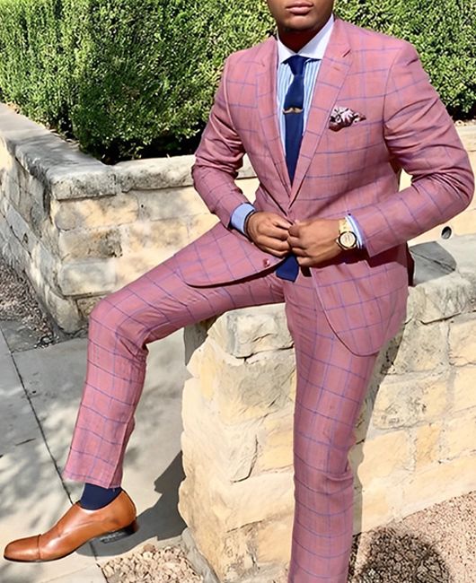 Casual Plaid Print Notch Lapel Blazer & Straight Pants 2Pcs Set