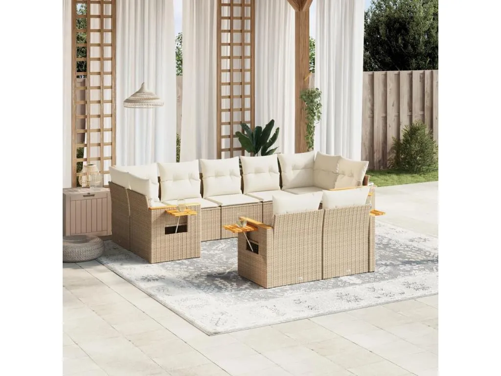 Luxmbls Set de sofás de jardín 9 pzas con cojines ratán sintético beige HGGQ13236