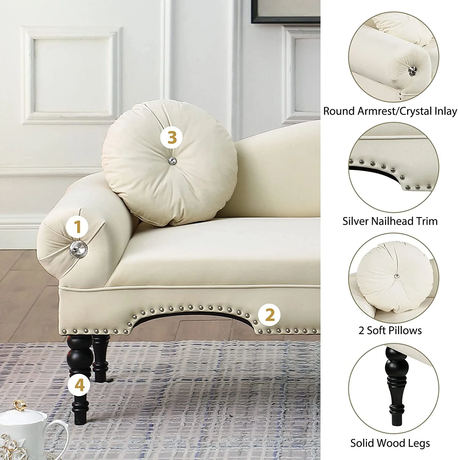 Sumdeal 43.5" Storage Ottoman Bench with 250lb Seating, Linen Upholstered Wood Legs Safety Hinge Flip Top Oval Foot Rest Long Stool for Sofa Couch Bedroom End of Bed Living Room Entryway, White - Image 65