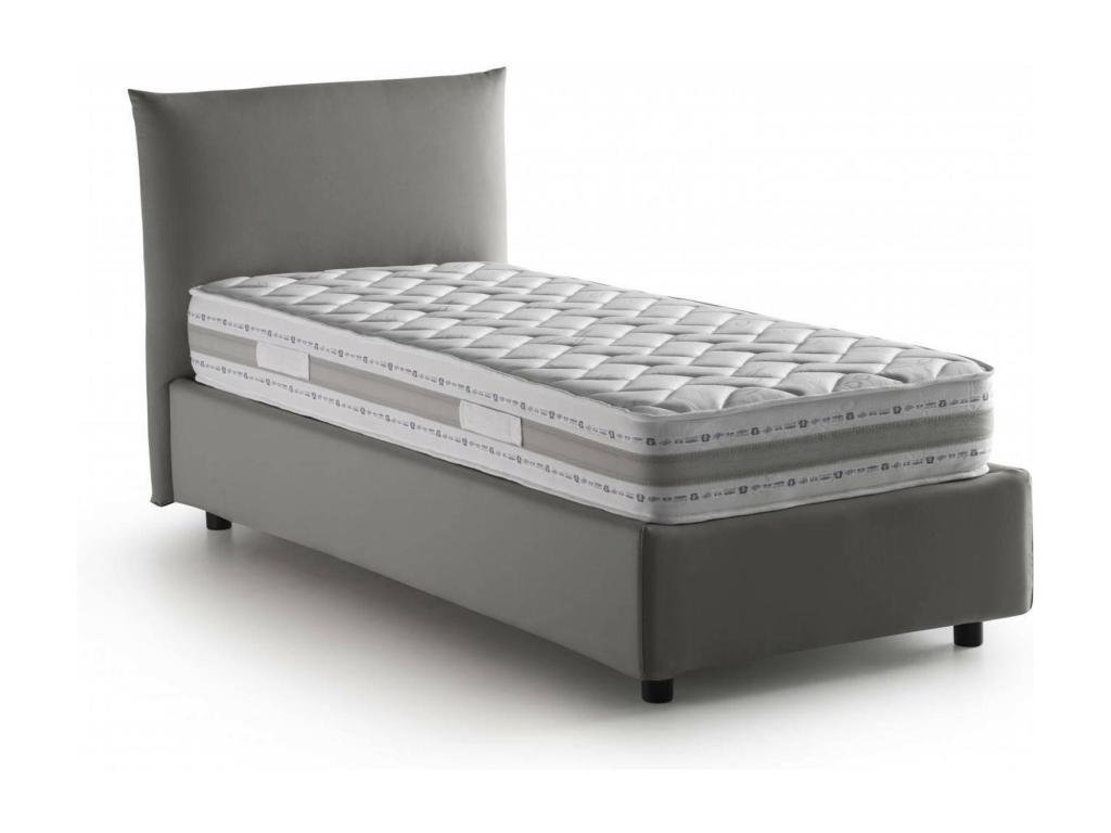 Cama individual Dbut, Cama contenedor con revestimiento de tela, 100% Made in Italy, Apertura frontal, con colchón 80x190 cm incluido, Gris