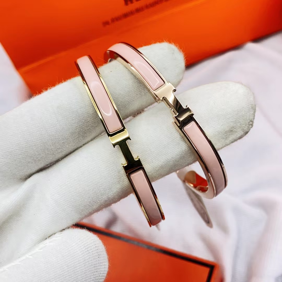 Hermes H Pink Enamel Bangle Bracelet - Original Replica Club