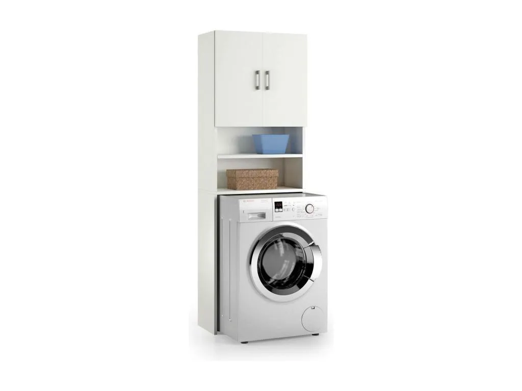 Armario multiusos Alkihogares Mueble lineal con 2 puertas batientes y baldas Mueble lavadero para lavadora Made in Italy 65x32h195 cm Blanco