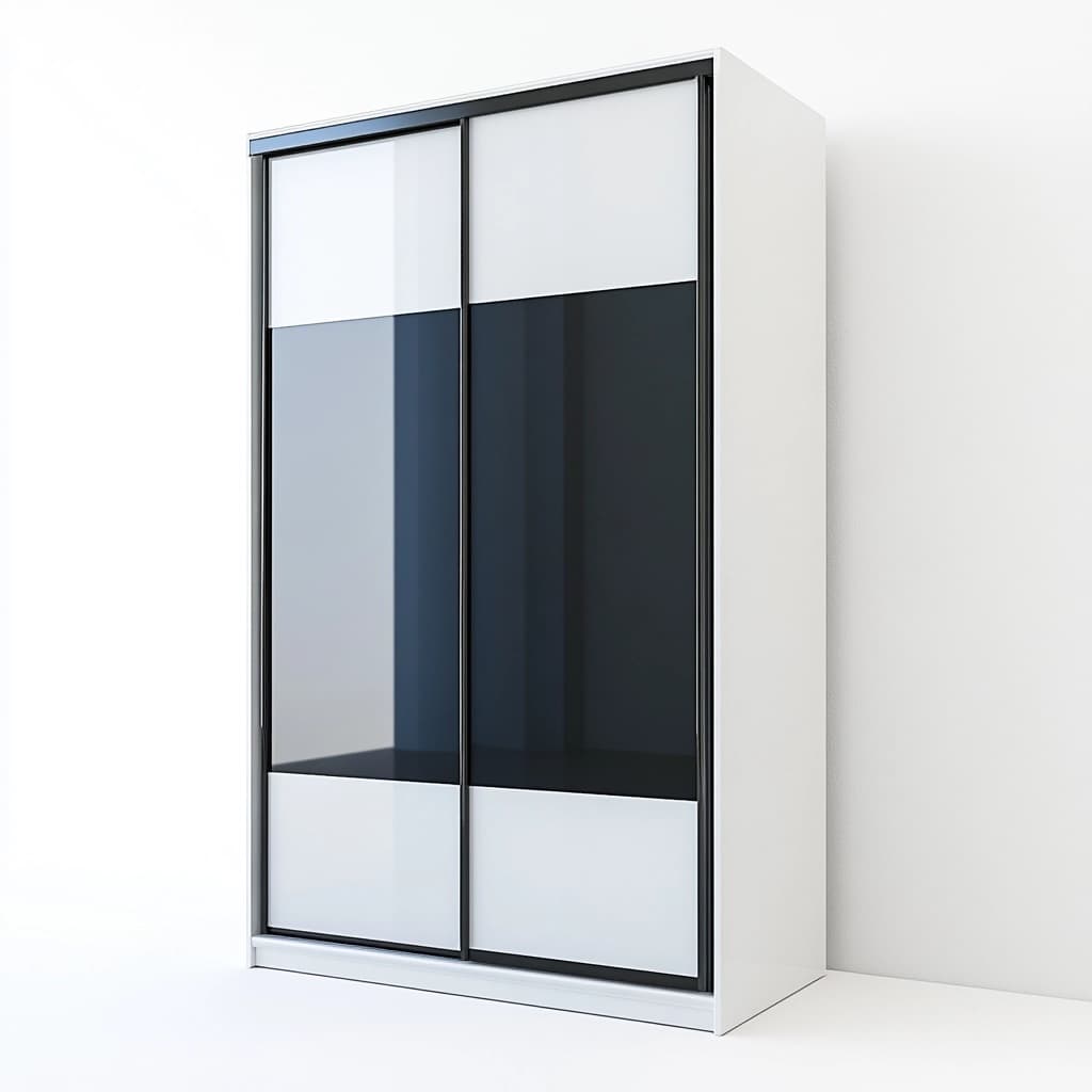 Armario Ropero Puertas Correderas Blanco/Negro Forma Rectangular Madera Aglomerada 200x100x60 cm