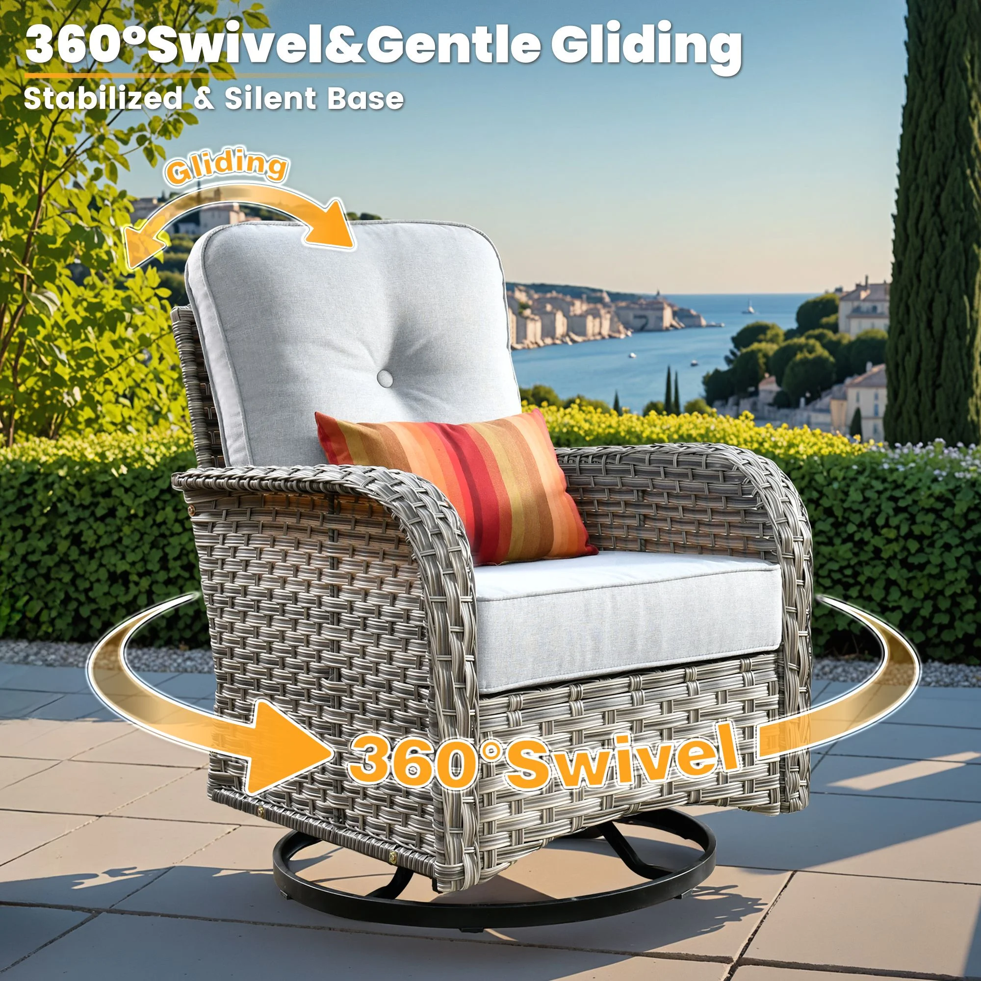 Vcatnet Outdoor Patio Furniture Sets 10 Pieces Sectional Sofa Wicker Conversation Set with Swivel Glider Chairs and Solar Powered Coffee Table for Porch,Backyard,Gray - Image 8