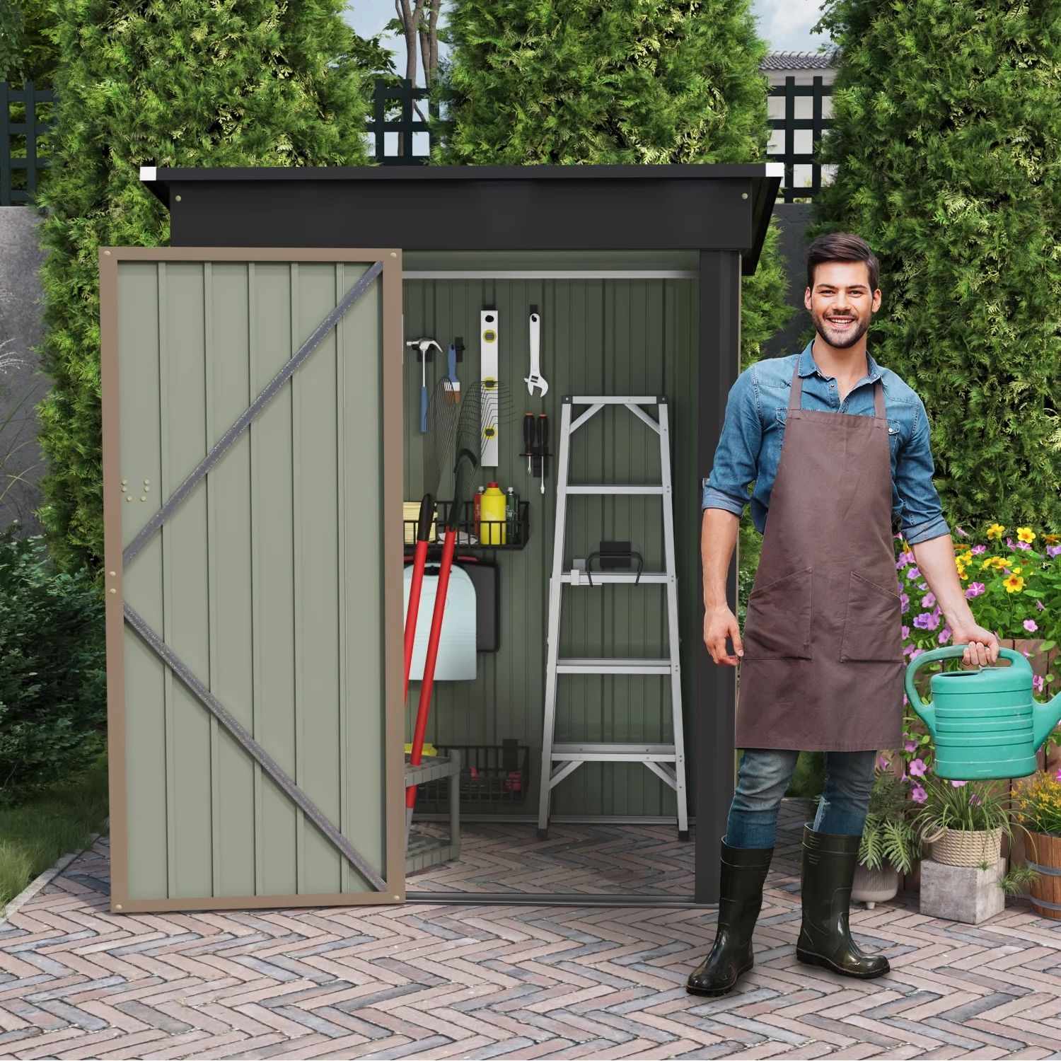 LACOO 4' x 6' Outdoor Storage Metal Shed for Tool Storage, Outdoor House for Backyard & Garden,Brown - Image 20