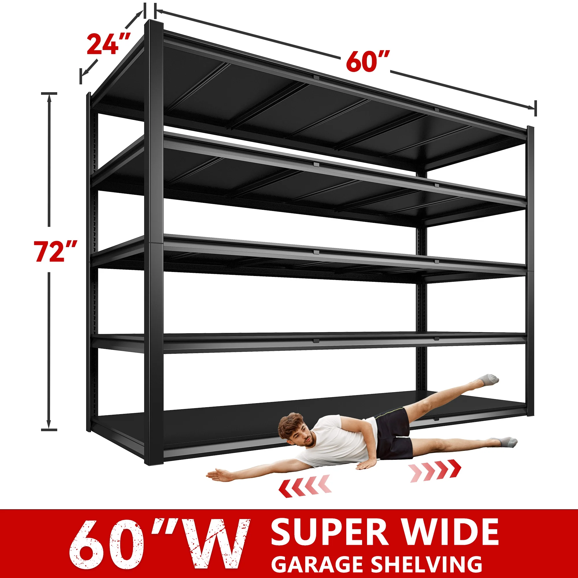 REIBII 60" W Garage Shelving 3000LBS Heavy Duty Storage Shelves Adjustable 5 Tier Metal Storage Rack,60" W x 24" D x 72" H - Image 5