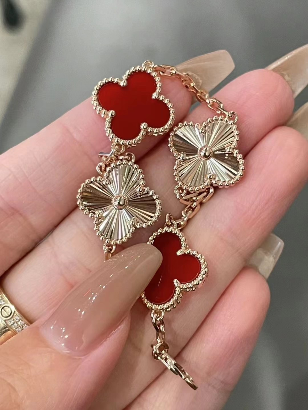 VCA Rose Gold Carnelian Vintage Alhambra Bracelet 5 Motifs - Original Replica Club