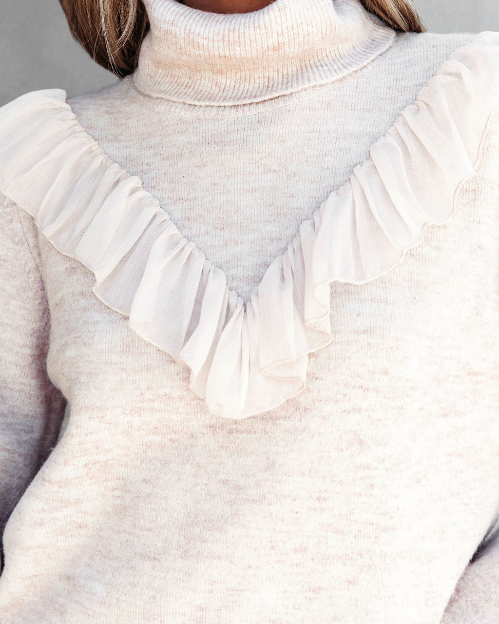 Lyric Ruffle Crop Turtleneck Sweater - Light Grey - SALE - Se7enfashion