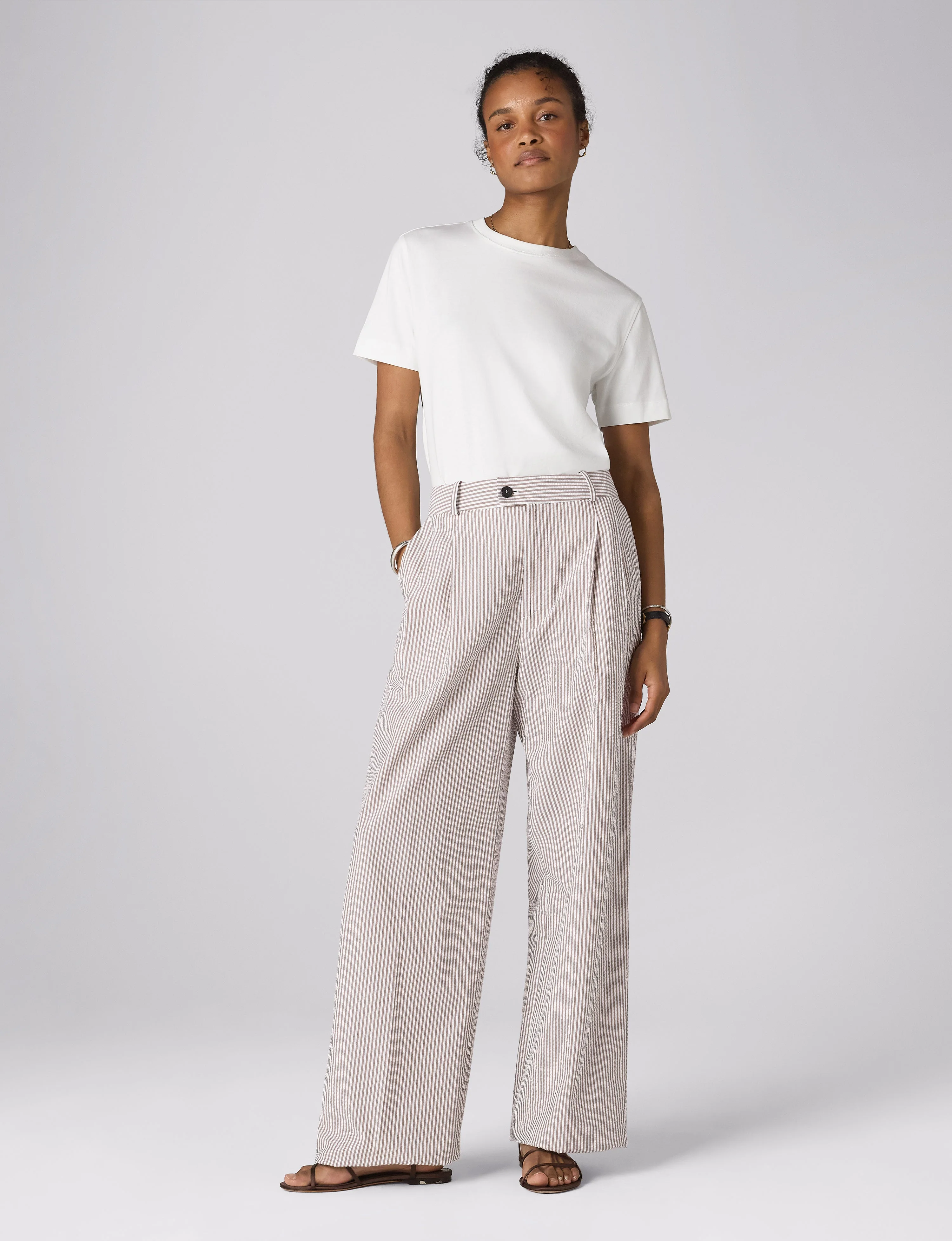 The Set: Hemp Chocolate Shirt & Seersucker Rampling Mocha Stripe Trousers