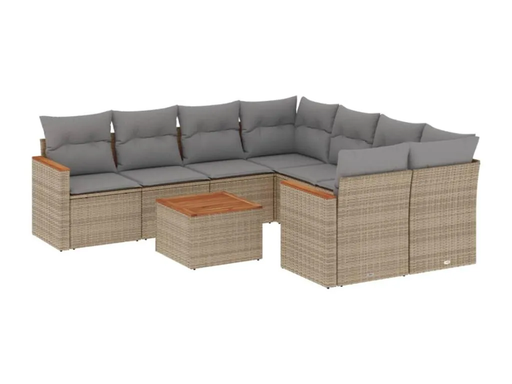 Boverdeco Juego de sofás jardín con cojines beige mezcla 9 pzas ratán PE