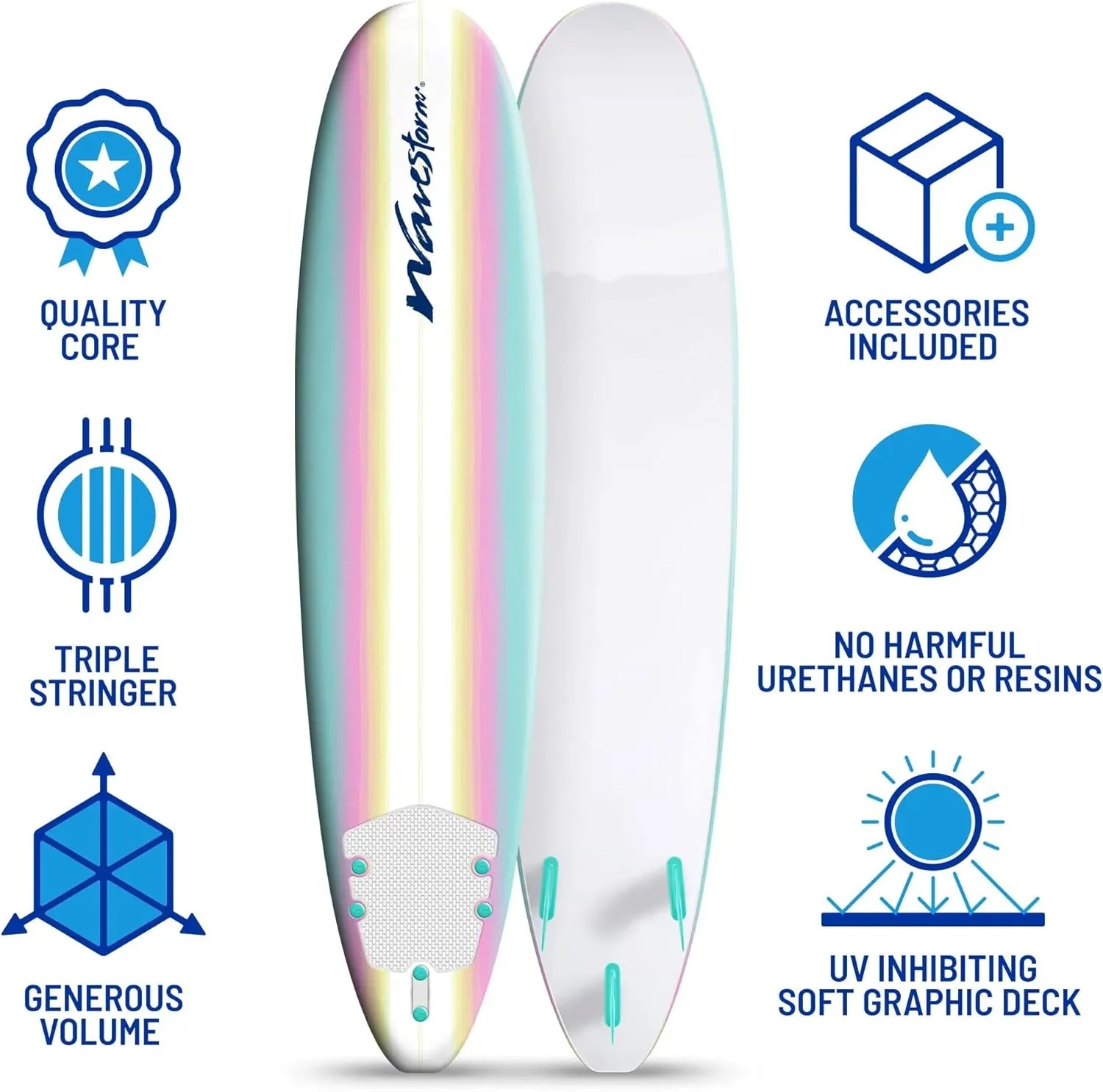 8ft Soft Top Foam Surfboard, EPS Core, 3 Stringers, Wax-Free Longboard, 200lb Capacity - Image 12 8ft Soft Top Foam Surfboard, EPS Core, 3 Stringers, Wax-Free Longboard, 200lb Capacity - Image 12