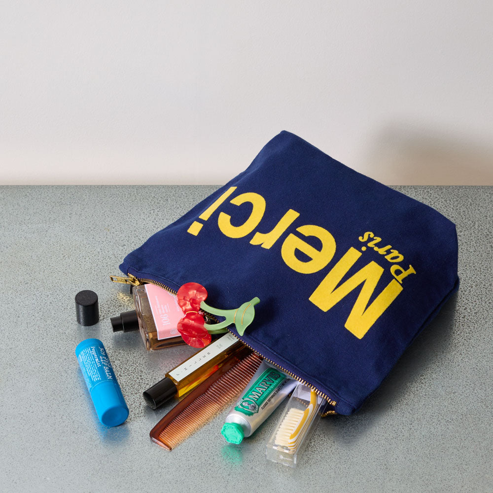 Merci - Pochette en coton - Bleu Nuit & Banane