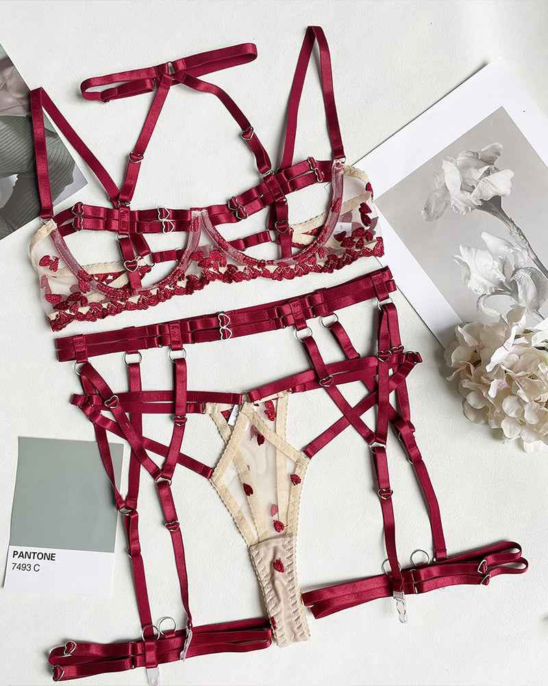 Hollow Out Strappy Lingerie 5-piece Set