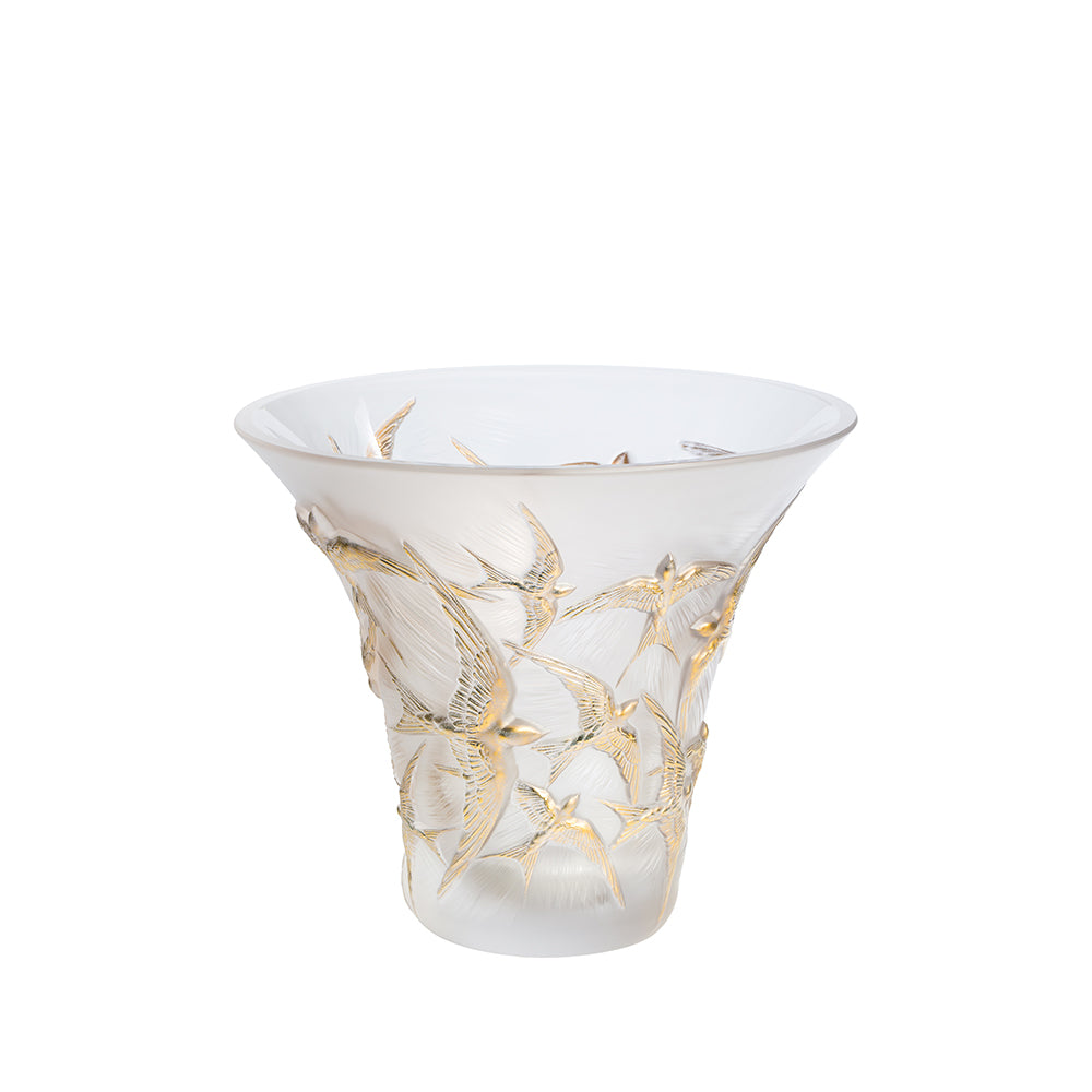 VASE HIRONDELLES ÉVASÉ - CRISTAL INCOLORE, TAMPONNÉ OR