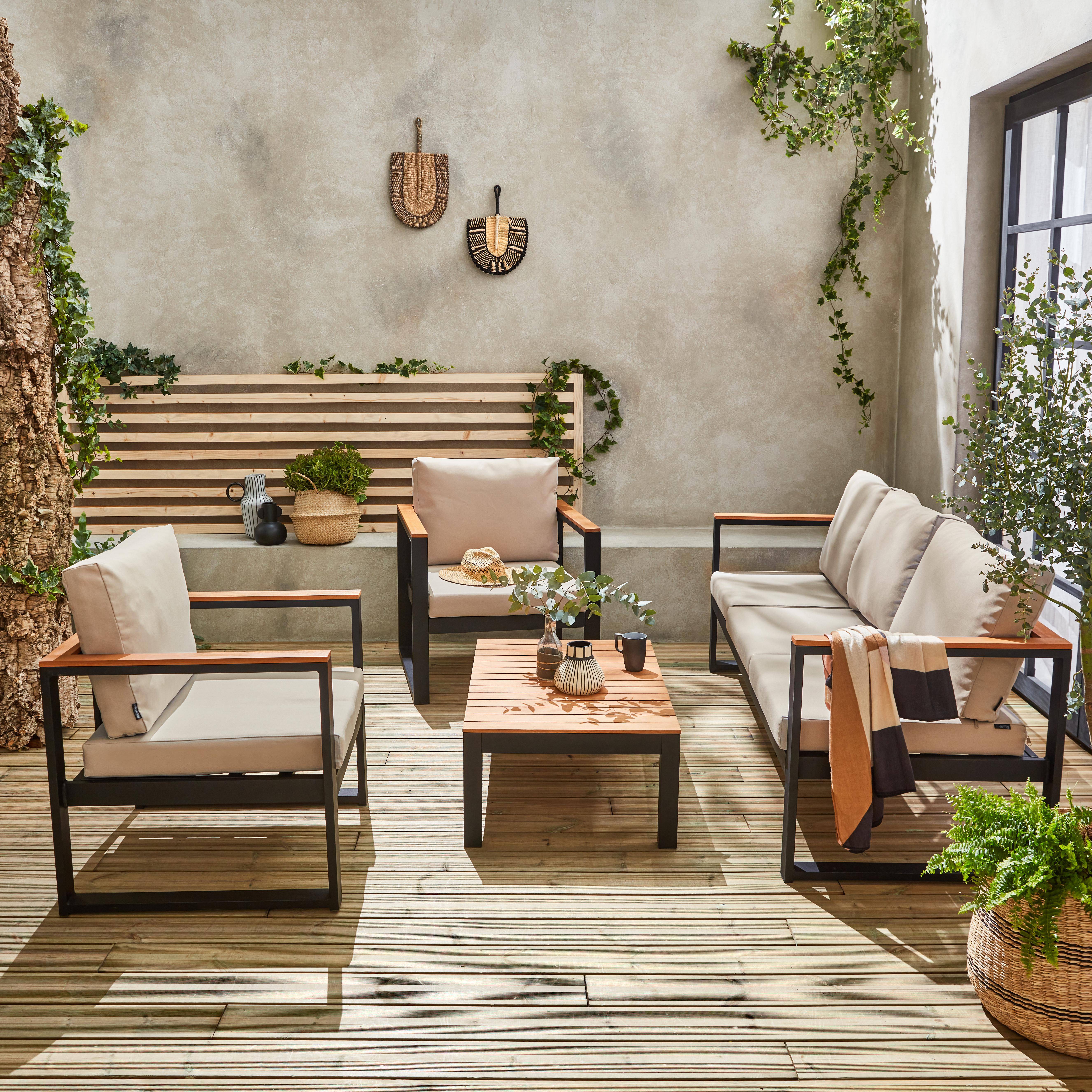 Nazca - Conjunto de jardín en madera y aluminio, 5 plazas