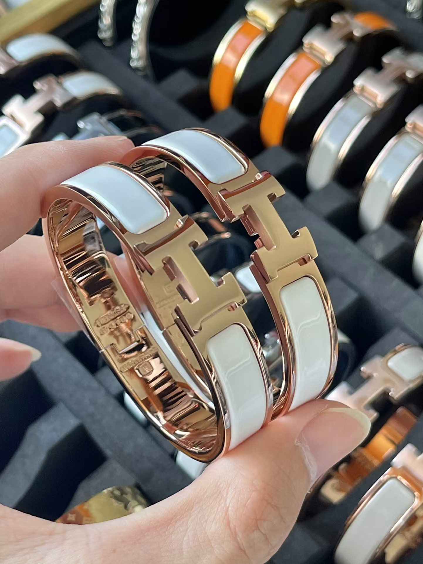 Hermes Wide H Enamel Bracelet Bangle - Original Replica Club