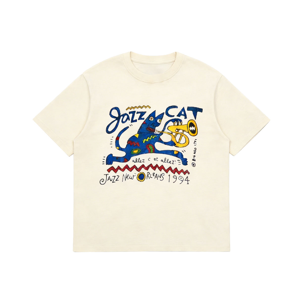 Jazz Cat New Orleans 1994 Pattern 100% Cotton T-Shirt