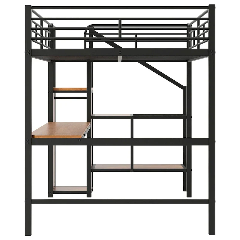Complete Loft Bed Set with Desk, Storage Staircase, Compact Wardrobe, and LED Lighting