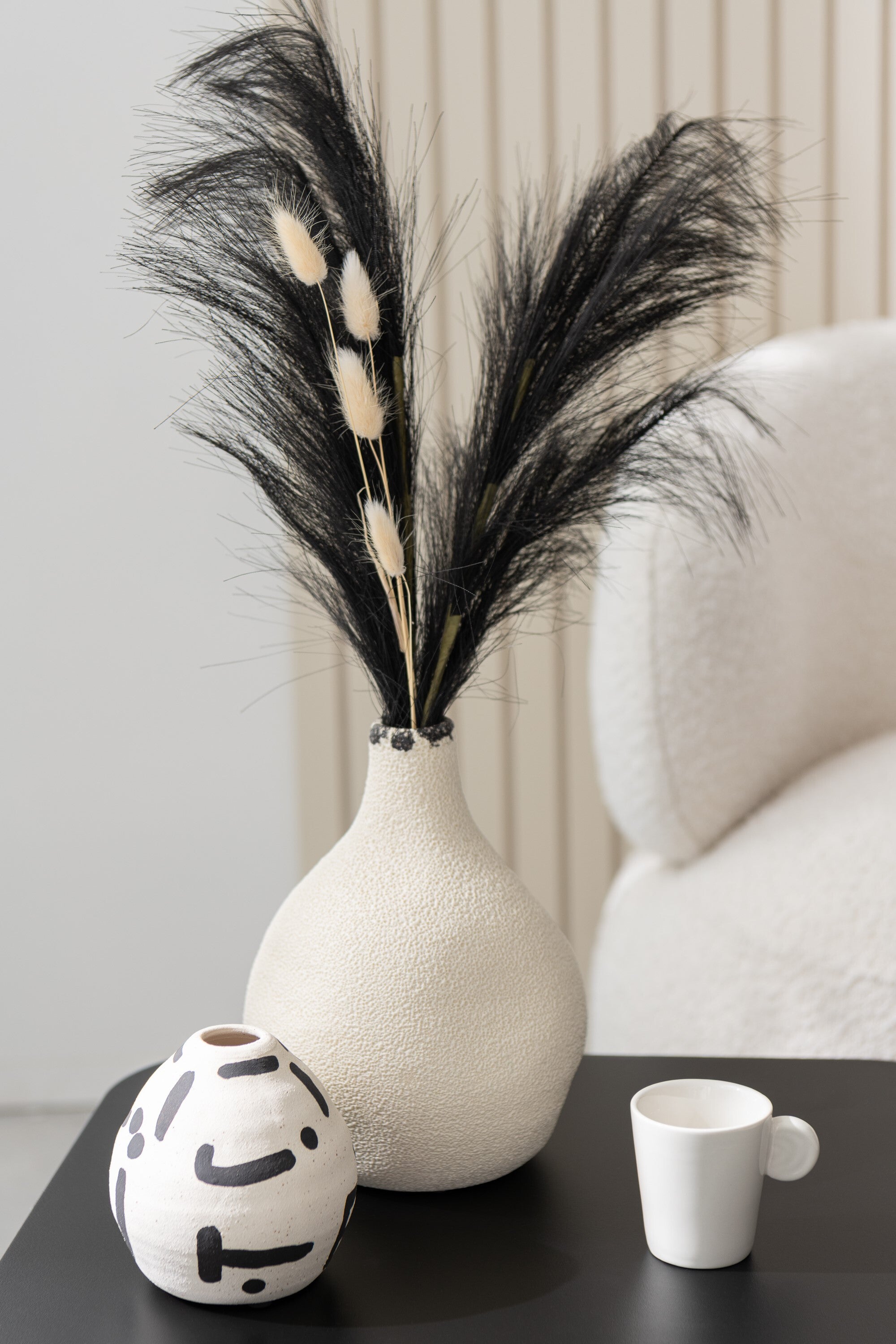 J-Line vaas Kira Rond - keramiek - wit zwart - small - Ø 10 cm