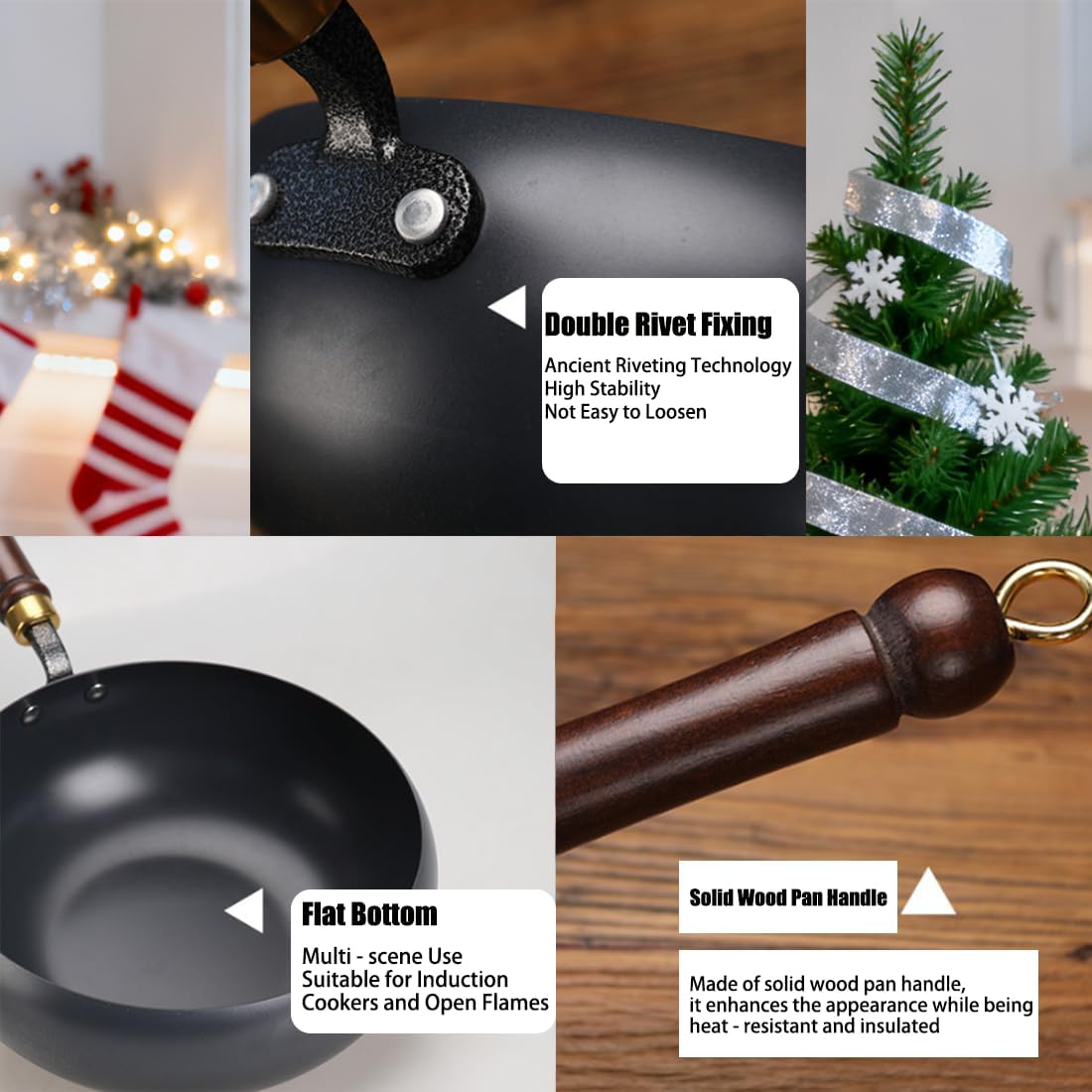 Carbon Steel Wok Pan, Japanese Jinswhdre Cast Iron Pan, Large Capacity Spill Hand-Forged Non-Stick Pans Without Coating for Gas Stove & Cooking (9.4in,With lid)