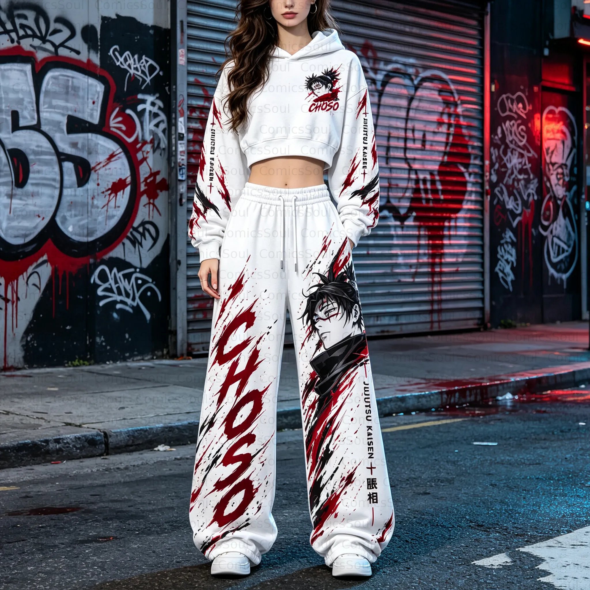 Jujutsu Kaisen Cropped Long Sleeve Hoodie & High Waist Jogger Pants Two Piece TeeThreads Sustain the Scene with Custom Apparel