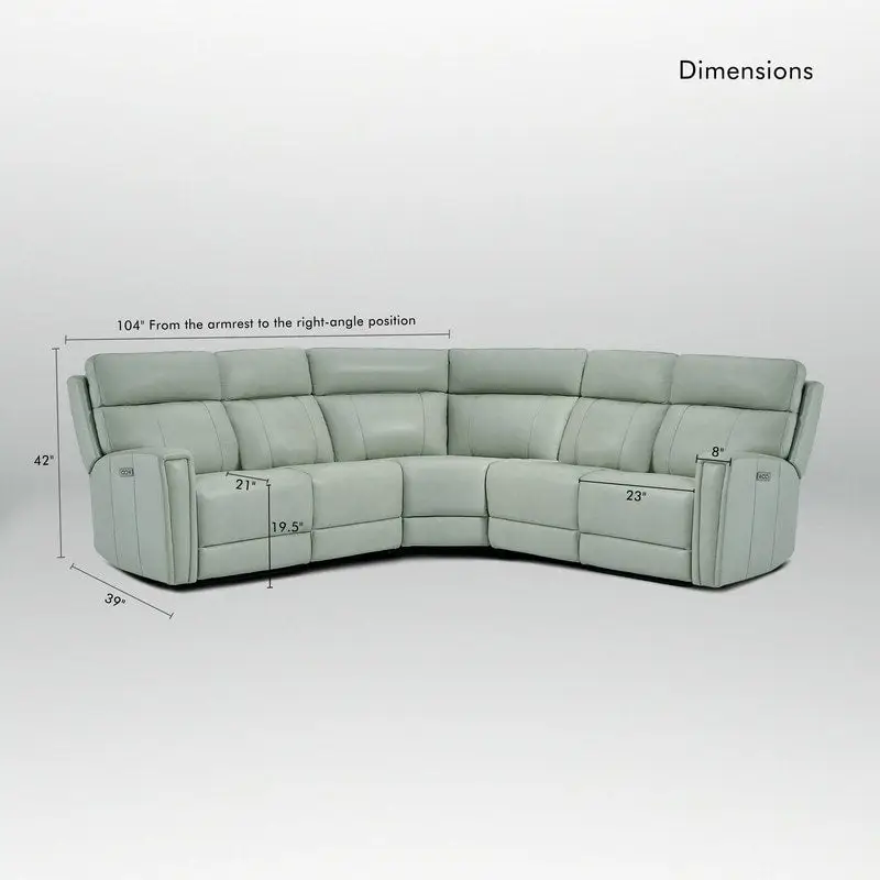 104" 3-Color Genuine Leather Power Reclining Sectional Sofa with Zero Gravity Feature, USB & USB-C Ports, and 2 Stationary Armless Chairs