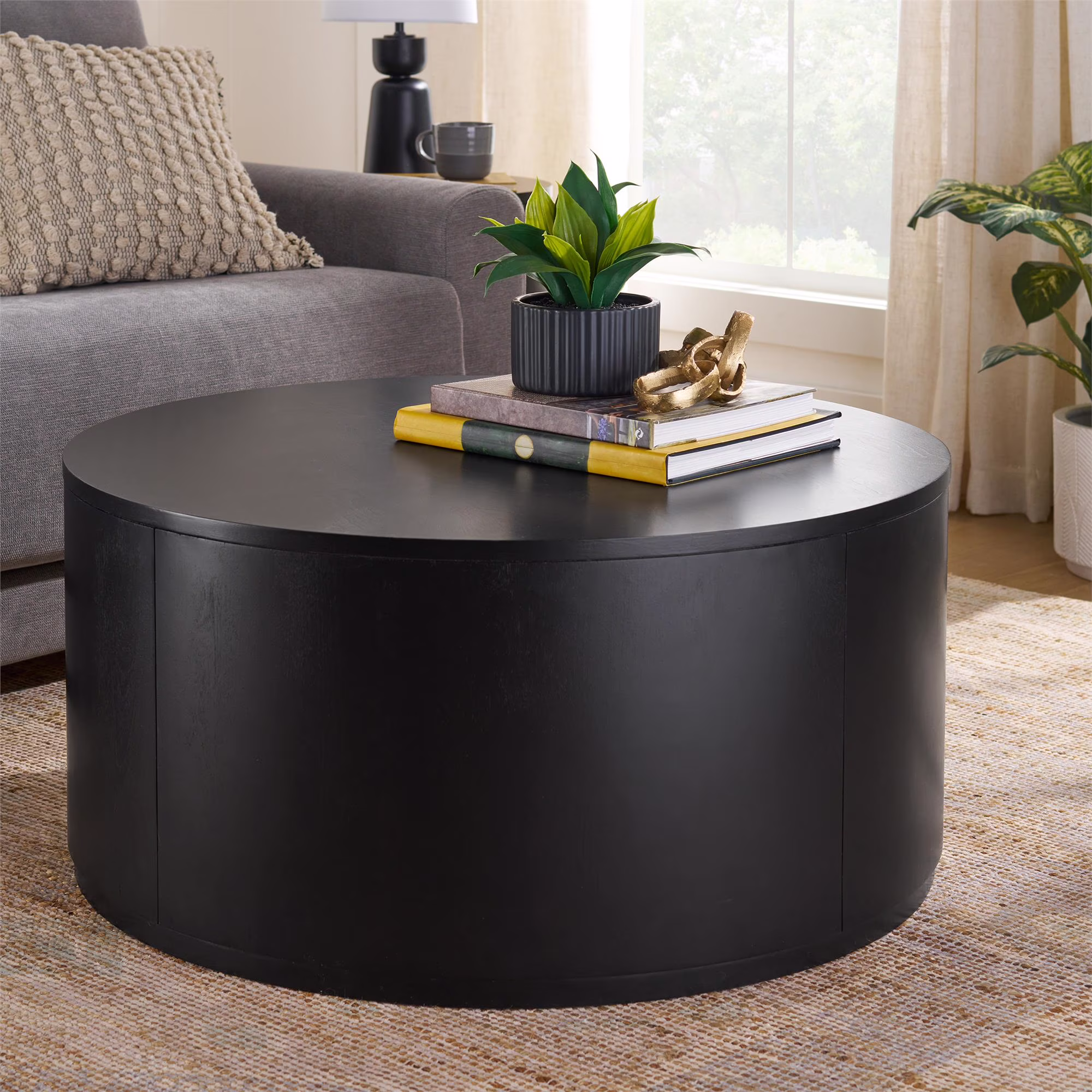 Better Homes & Gardens Miller Drum Coffee Table, Black