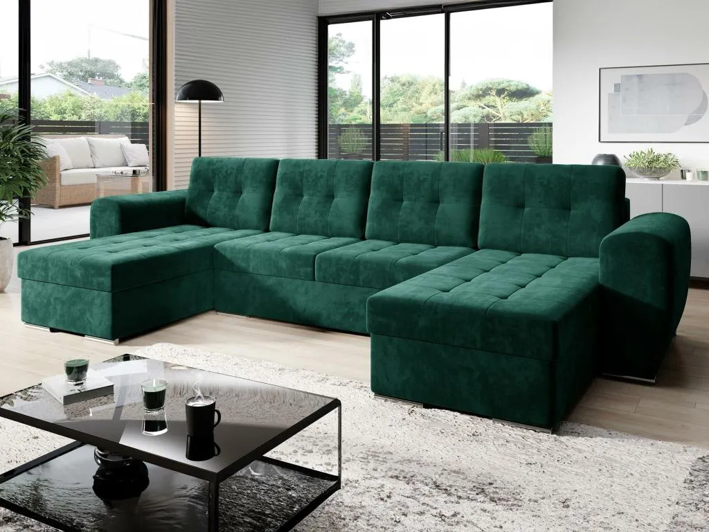 Sofá rinconero Vivircalido 117 Verde Función de descanso Caja de ropa de cama 326x157x97cm xwjw40565