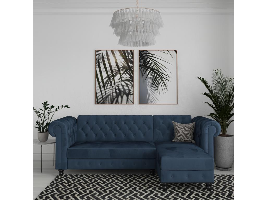 Sofá cama en forma de l azul