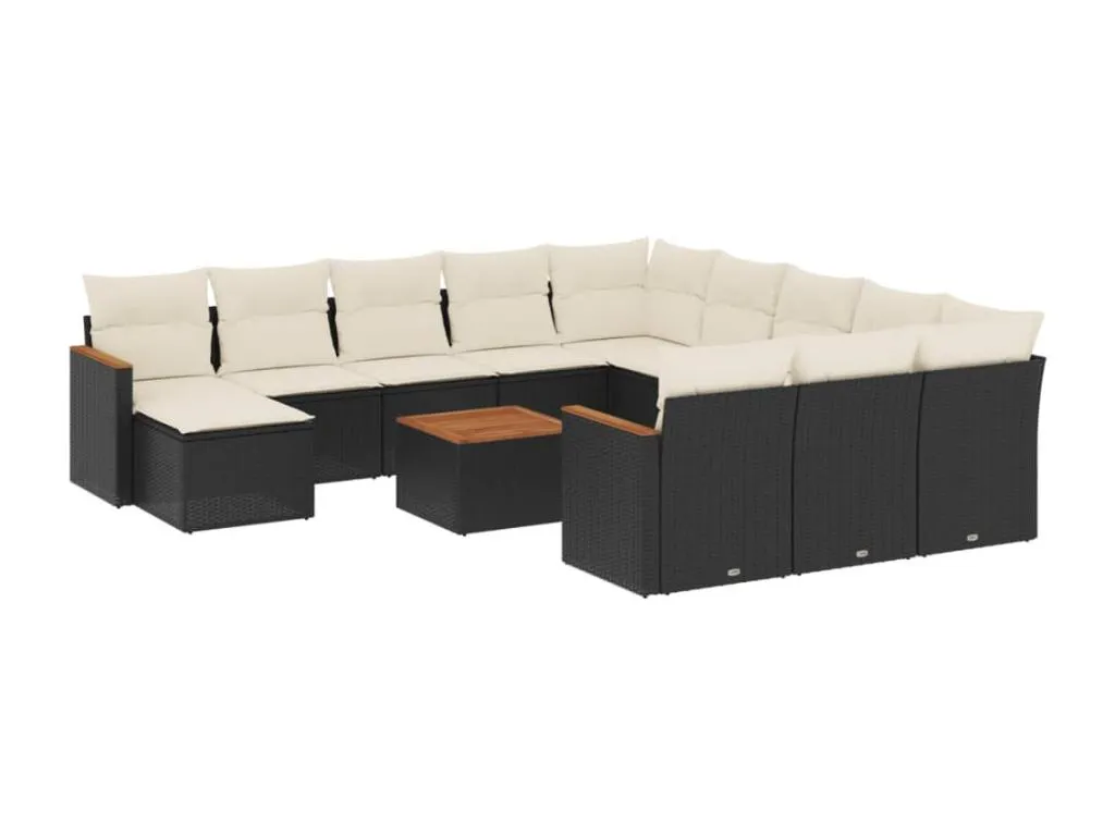 Conjunto de sofás de jardín y cojines de 13 piezas en ratán sintético negro  XJ6075101