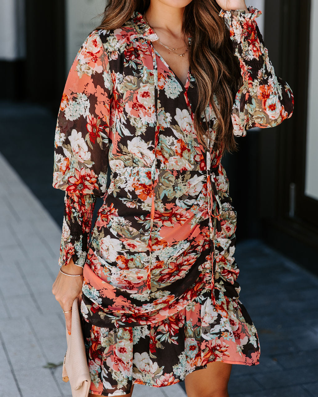 Nothing Else Matters Floral Drape Ruched Mini Dress - Se7enfashion