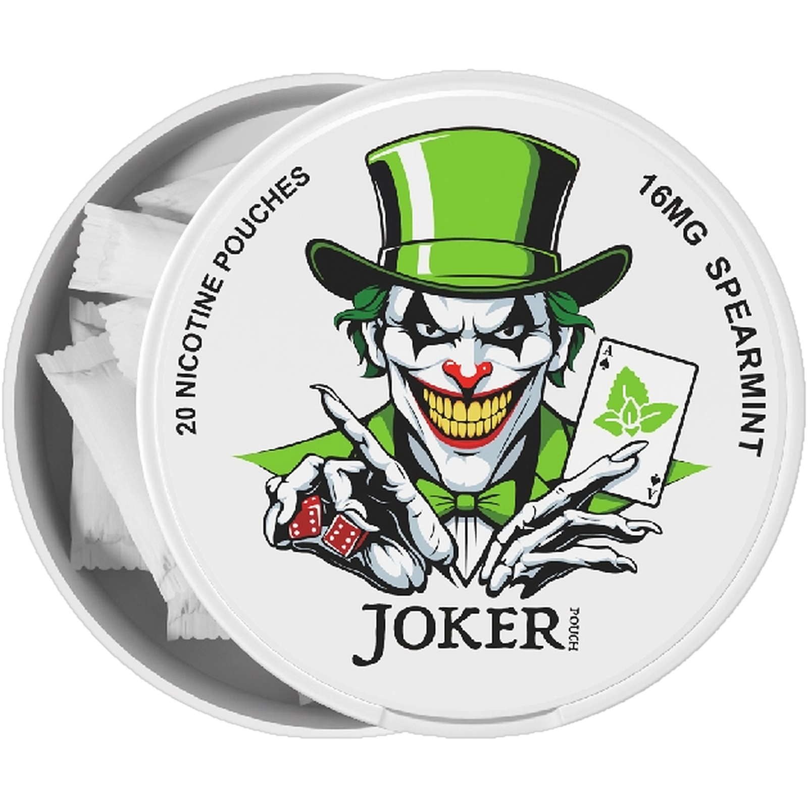 Joker Spearmint 16mg nicotine pouches (open)