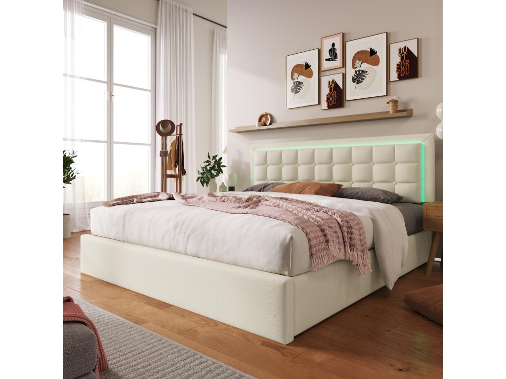 Cama doble con somier y espacio de almacenamiento, estructura de cama 160x200 cm blanco