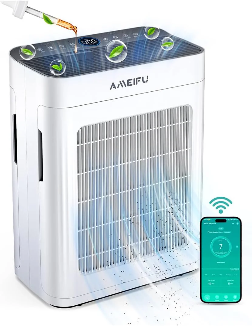 Air Purifiers for Home Large Room 3500 Ft2 with Washable Pre-filter, 3-Stage HEPA Double-Sided Air Purifier, Smart WiFi APP Control, Sleep Mode, PM2.5 Display Air Cleaner for Pets Hair, Dust, Smoke