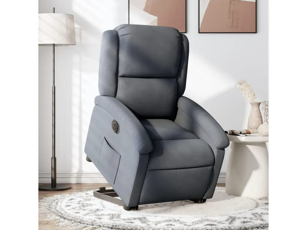Sillón eléctrico reclinable elevable de terciopelo gris oscuro