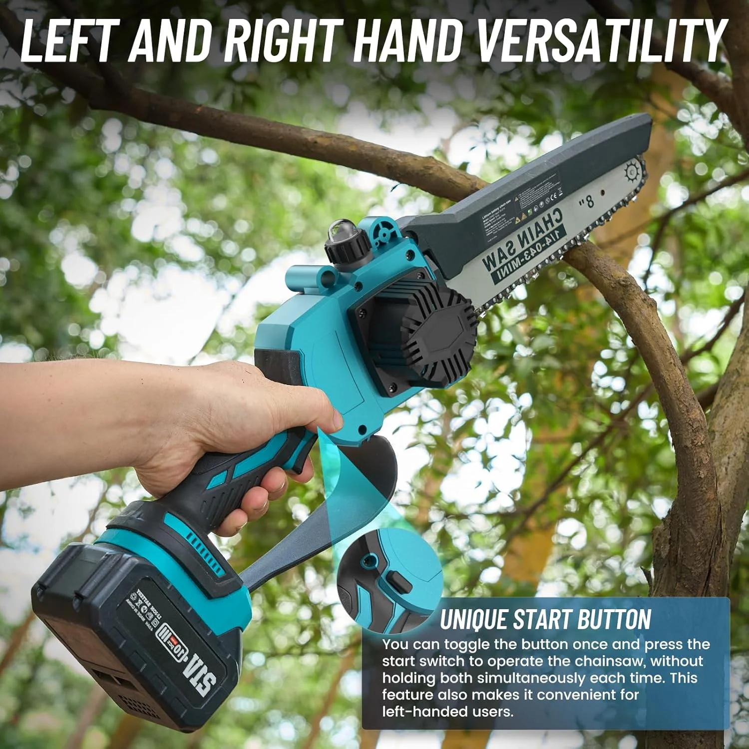 Seesii 2-in-1 Cordless Pole Saw, 8 Inch Brushless Pole Chainsaws Mini Handheld Chainsaw with 2Pcs 21V Batteries, 2x Chains, Auto Oiler, 16FT MAX Extension Pole Saws for Tree Trimming - Image 7