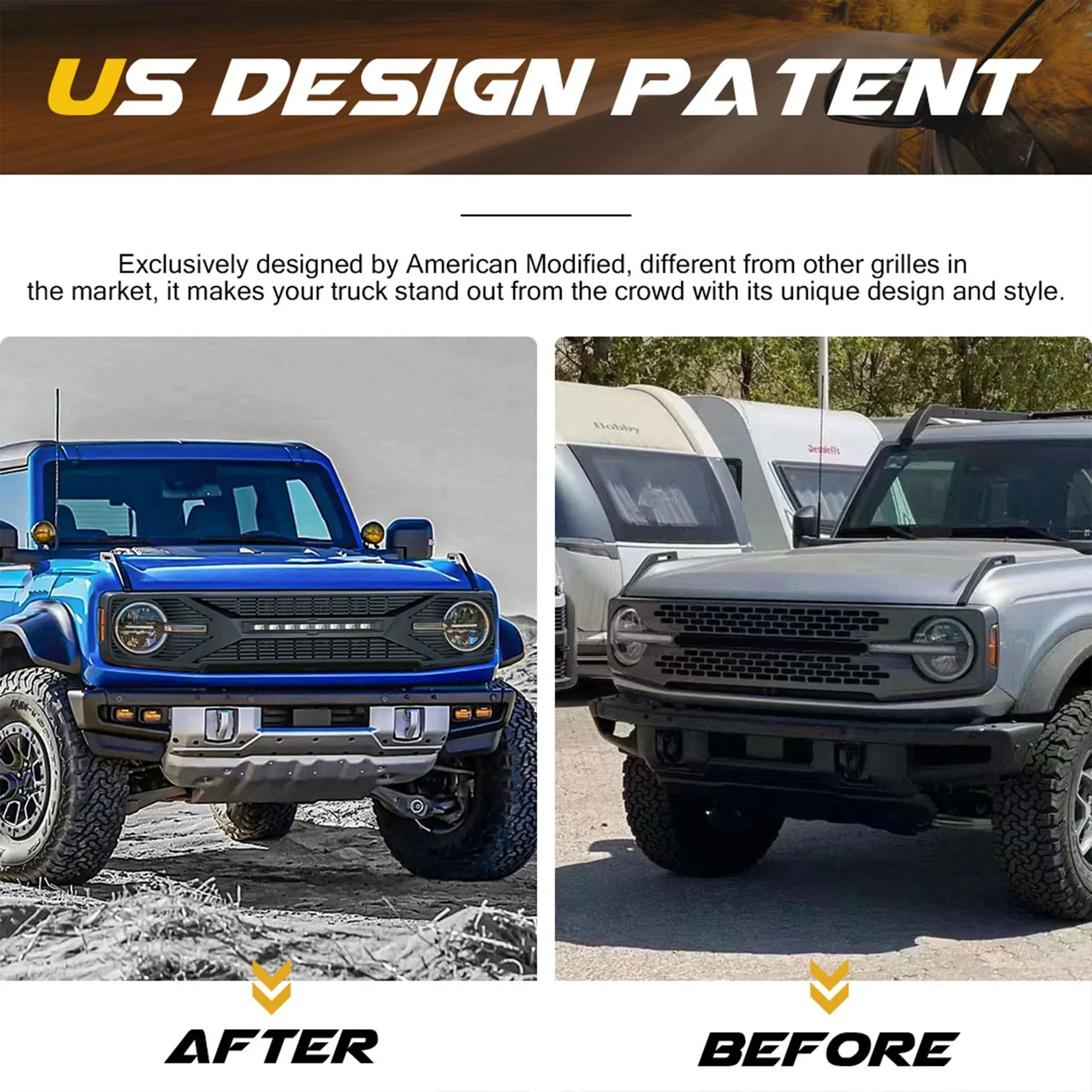 AMERICAN MODIFIED Tomahawk Grille With Lights for 2021-2024 Ford Bronco Without Front Camera - Matte Black - Image 5 AMERICAN MODIFIED Tomahawk Grille With Lights for 2021-2024 Ford Bronco Without Front Camera - Matte Black - Image 5