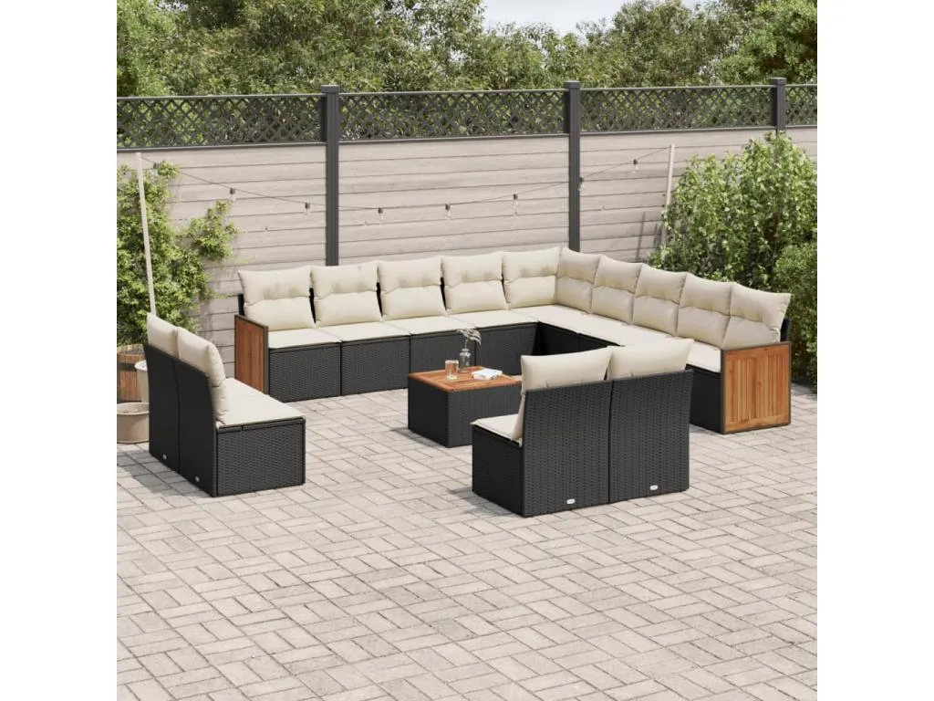 Set sofás de jardín 14 pzas con cojines ratán sintético negro 37143wihv
