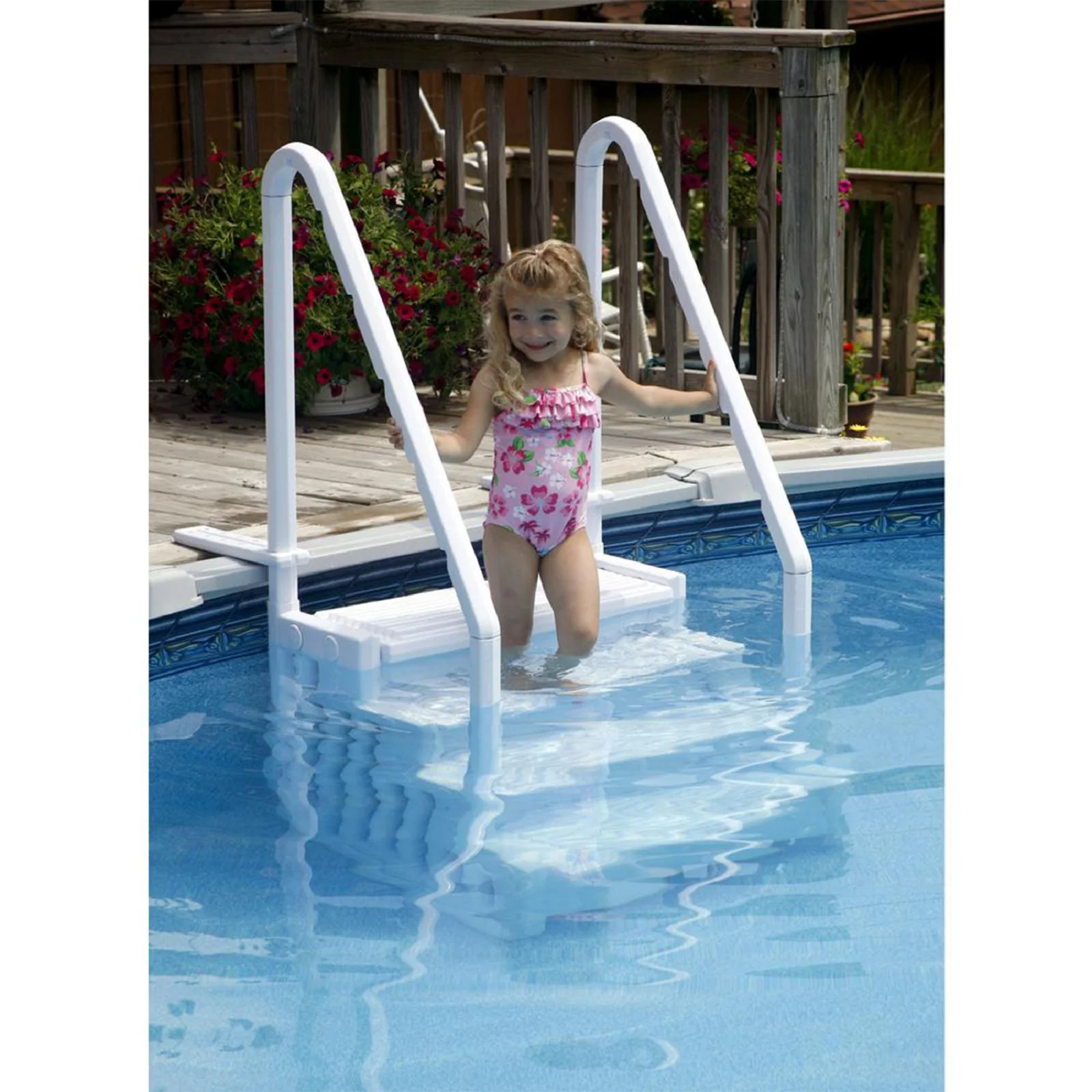 Blue Torrent Antigua Step Ladder with Handrails for Above Ground Pools, White - Image 4