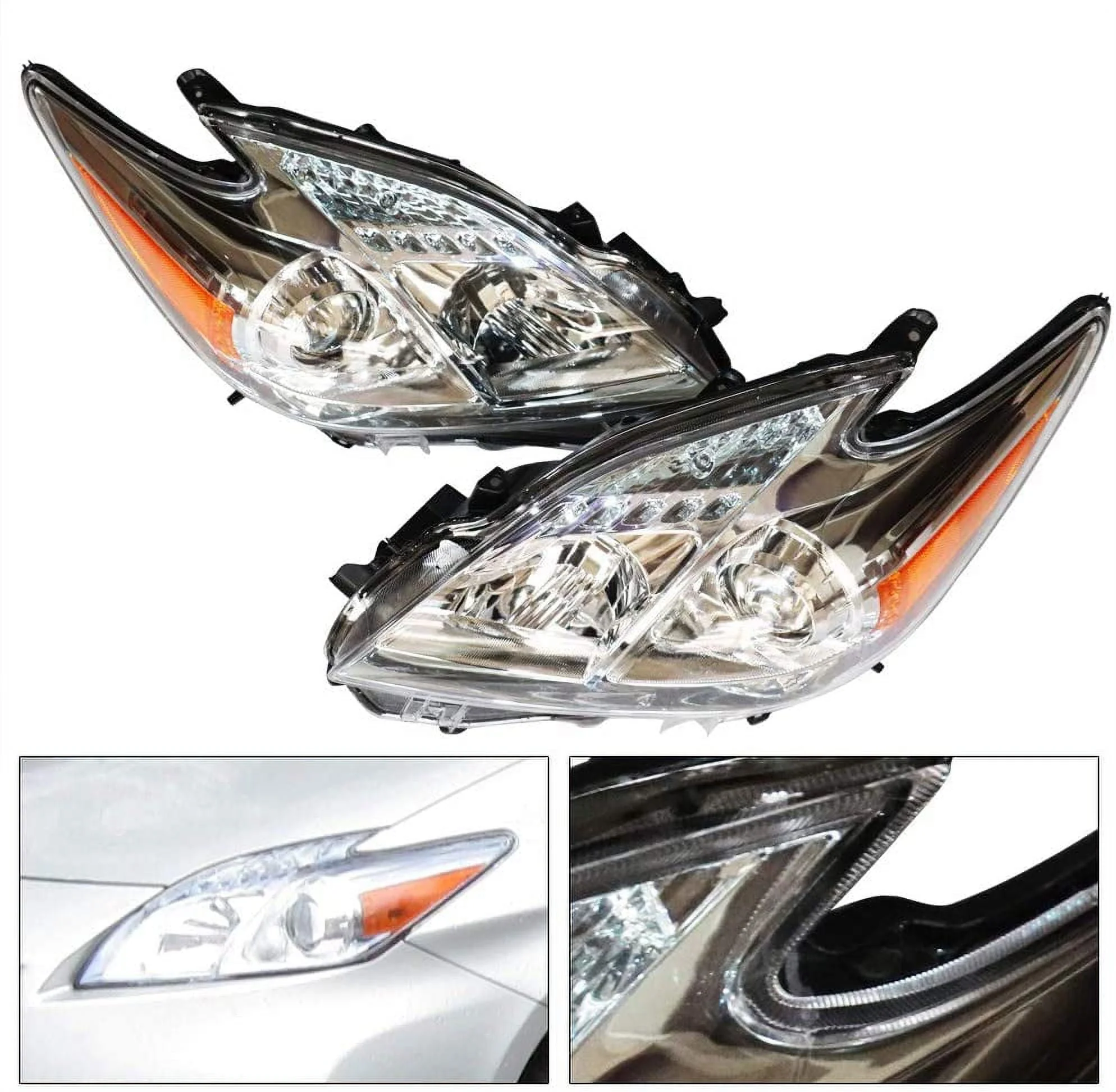 Anqidi Halogen Model LH+RH Headlights Headlamps Assembly Set for 2010-2011 Toyota Prius - Image 2