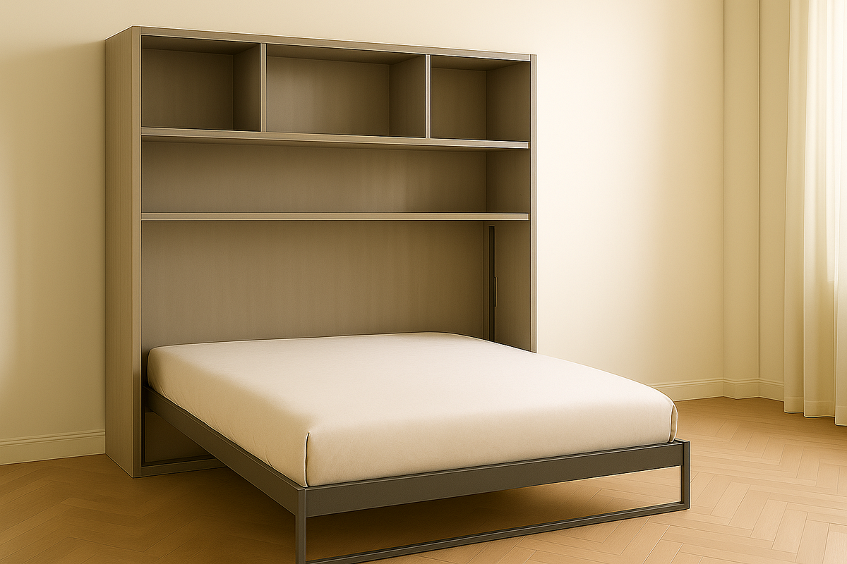 Cama abatible moderna madera multifuncional almacenamiento para dormitorio