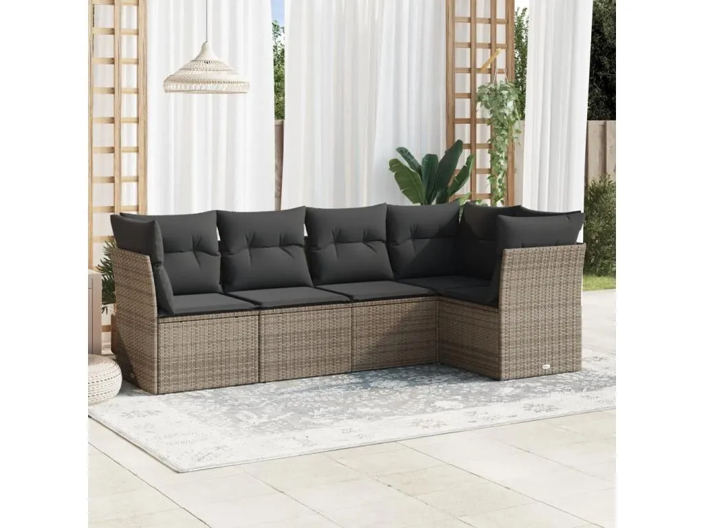 Juego de sofás jardín con cojines 5 pzas ratán sintético gris 62222UGST